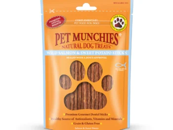 Pet Munchies Wild Salmon and Sweet Potato Dog Stick Treats 90g