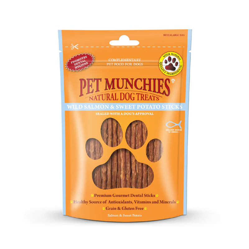 Pet Munchies Wild Salmon and Sweet Potato Dog Stick Treats 90g